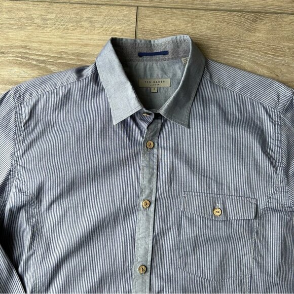 Ted Baker Pinstriped Button Down Oxford Shirt - Picture 4 of 15